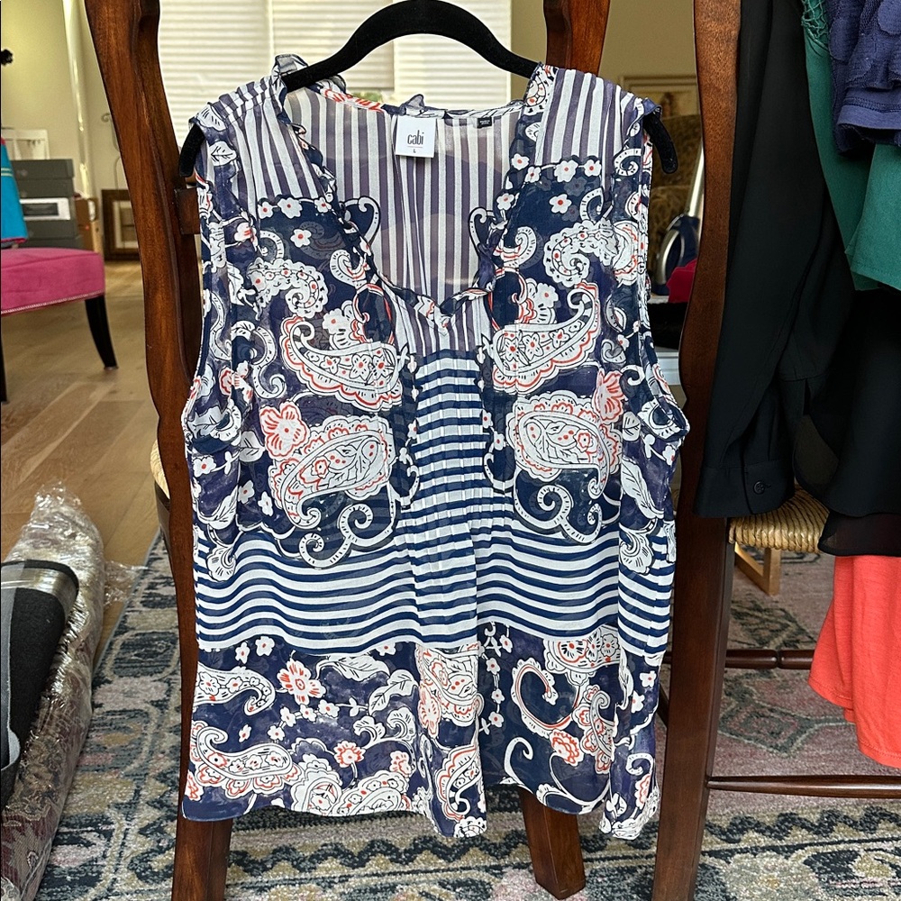 CAbi Multicolor Paisley and Stripe Sleeveless Blouse